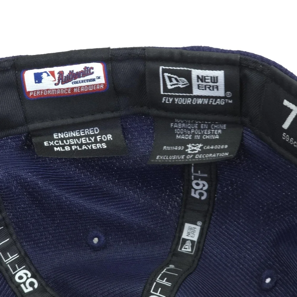 Atlanta Braves Hat Players Cap Fitted Mens 7 1/2 Blue MLB Baseball Stars Stripes